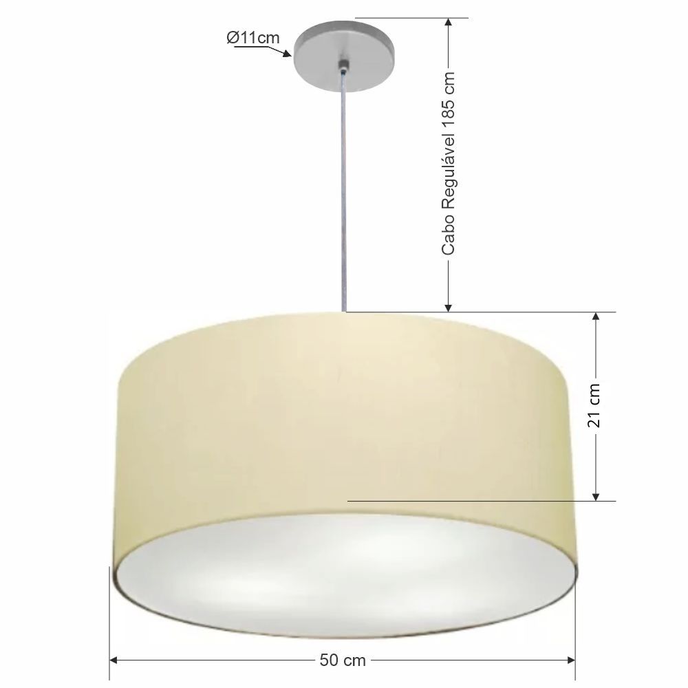 Pendente Cilíndrico Md-4049 Cúpula em Tecido 50x21cm Algodão Crú - Bivolt