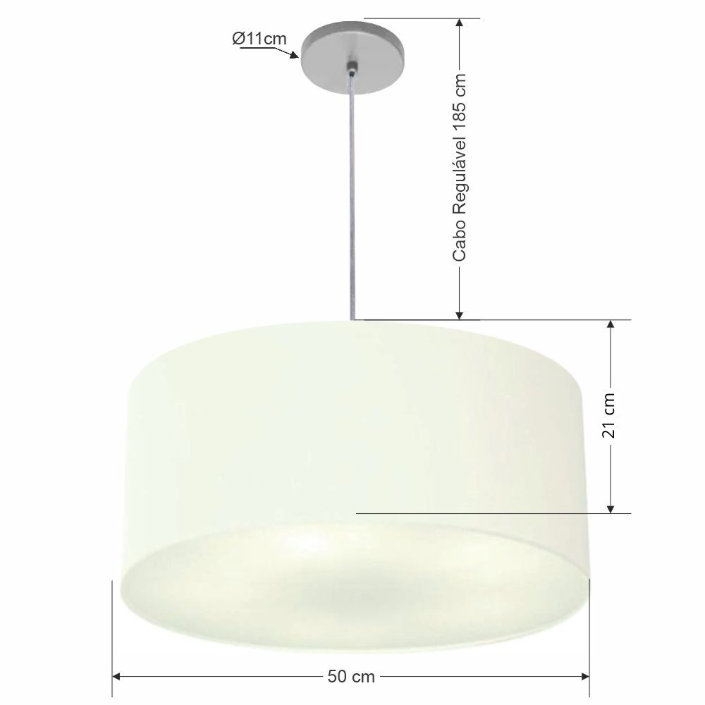 Pendente Cilíndrico Md-4049 Cúpula em Tecido 50x21cm Branco - Bivolt