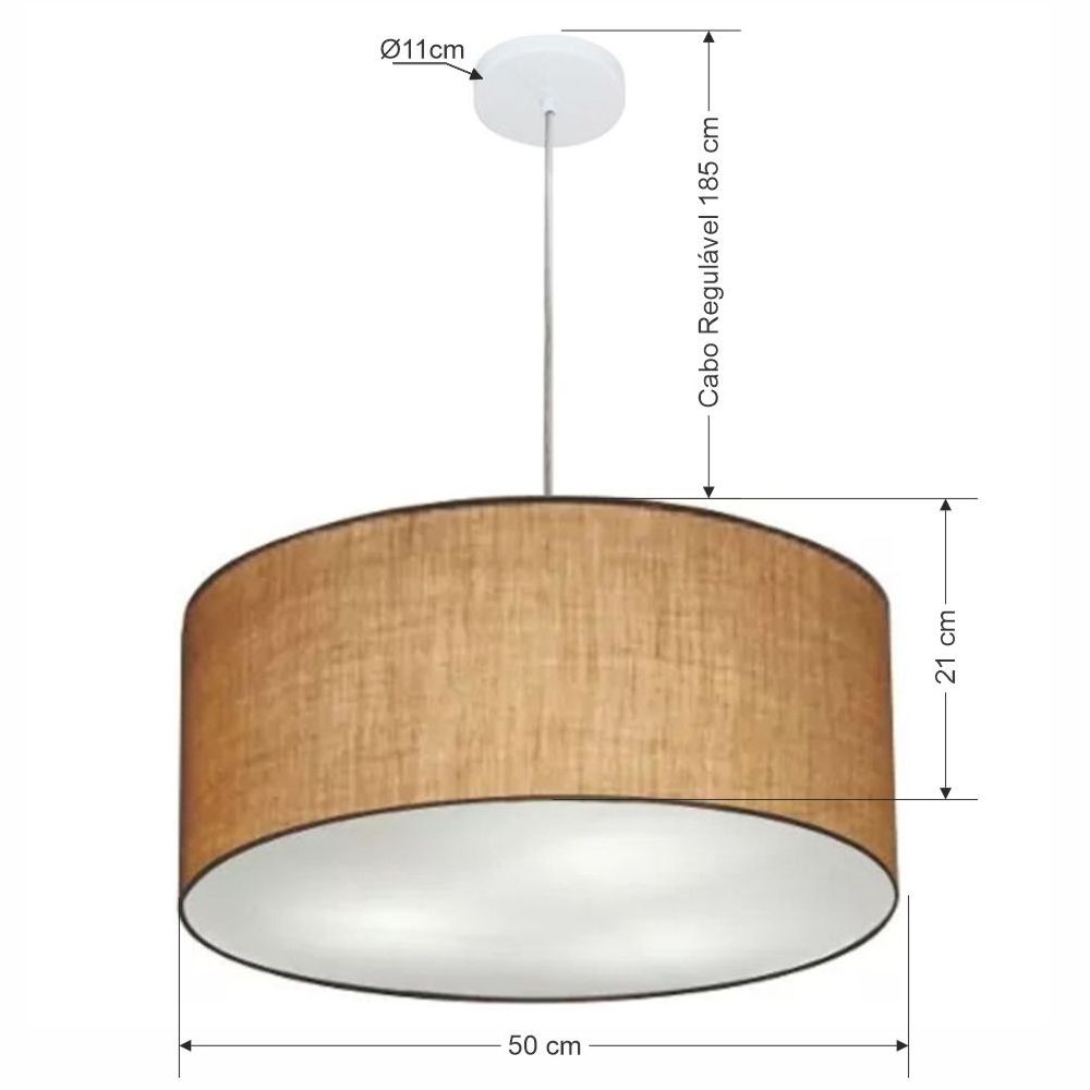 Pendente Cilíndrico Md-4049 Cúpula em Tecido 50x21cm Palha - Bivolt