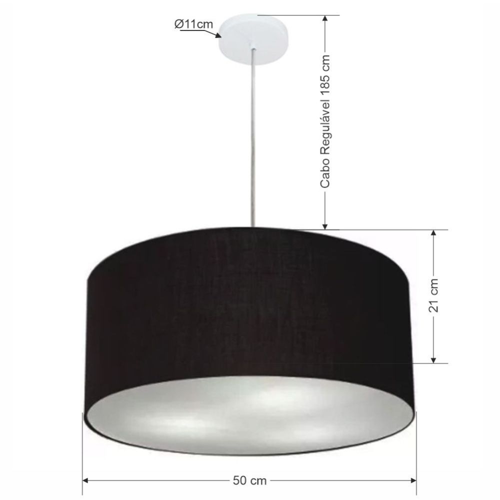 Pendente Cilíndrico Md-4049 Cúpula em Tecido 50x21cm Preto - Bivolt