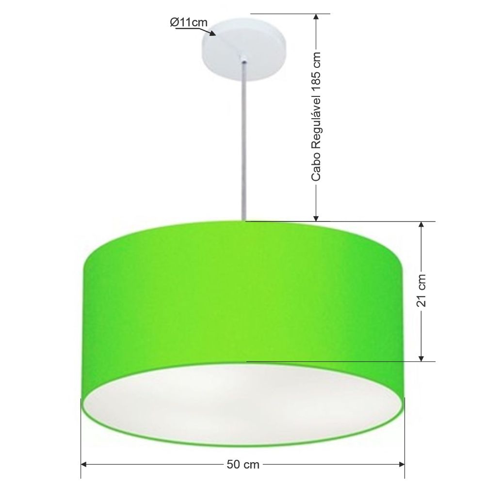 Pendente Cilíndrico Md-4049 Cúpula em Tecido 50x21cm Verde Limão - Bivolt