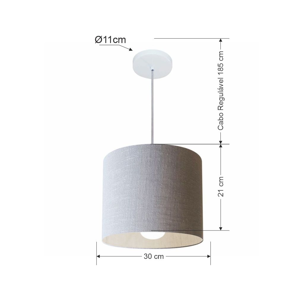 Pendente Cilíndrico Md-4054 Cúpula em Tecido 30x21cm Rústico Cinza - Bivolt