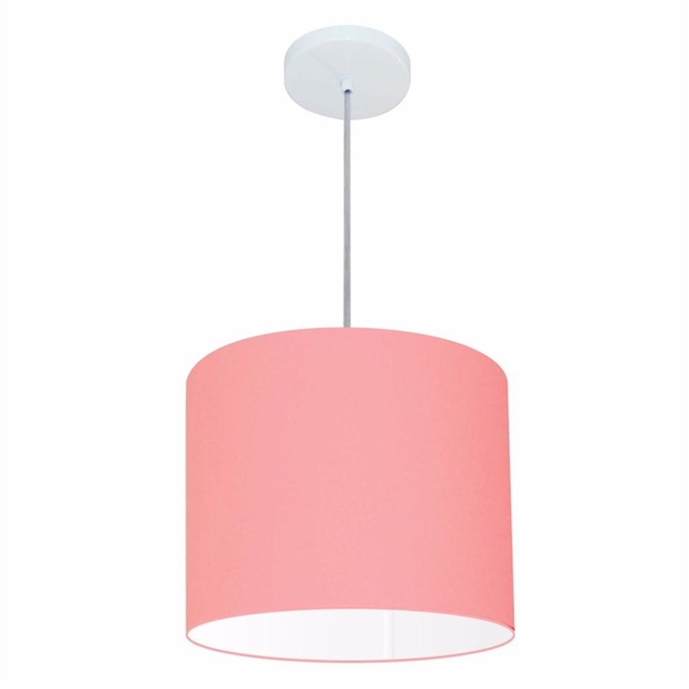 Pendente Cilíndrico Md-4054 Cúpula em Tecido 30x21cm Rosa Bebê - Bivolt