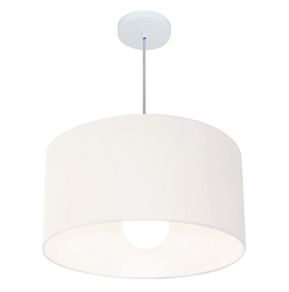 Pendente Cilíndrico Md-4069 Cúpula em Tecido 50x30cm Branco - Bivolt
