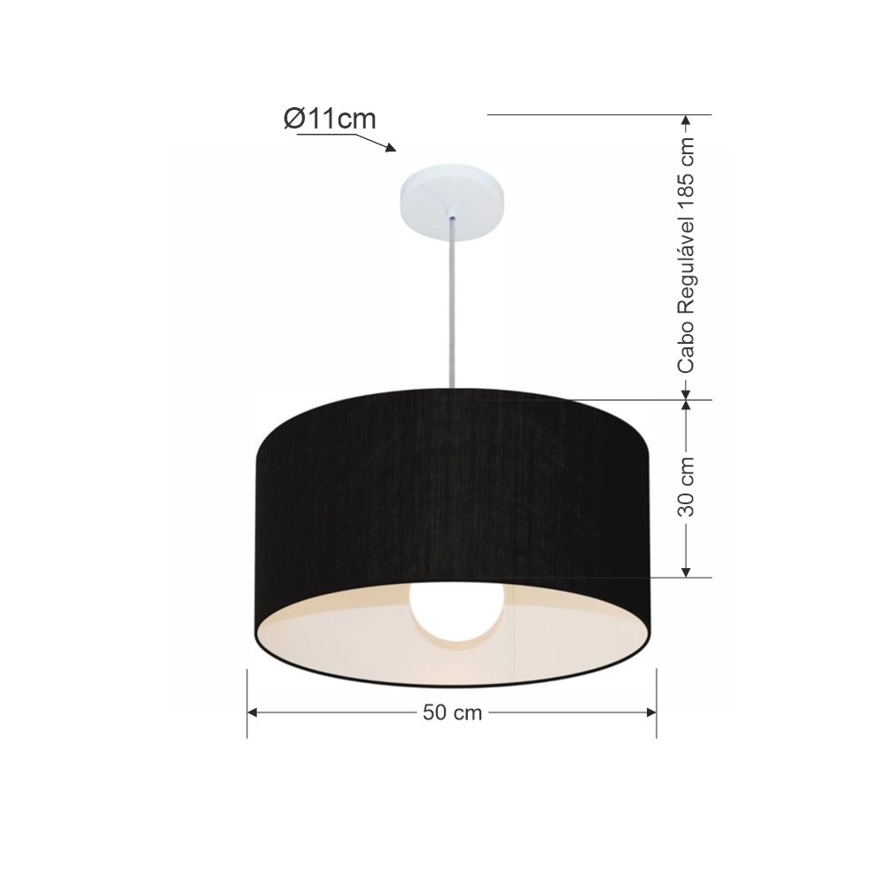 Pendente Cilíndrico Md-4069 Cúpula em Tecido 50x30cm Preto - Bivolt