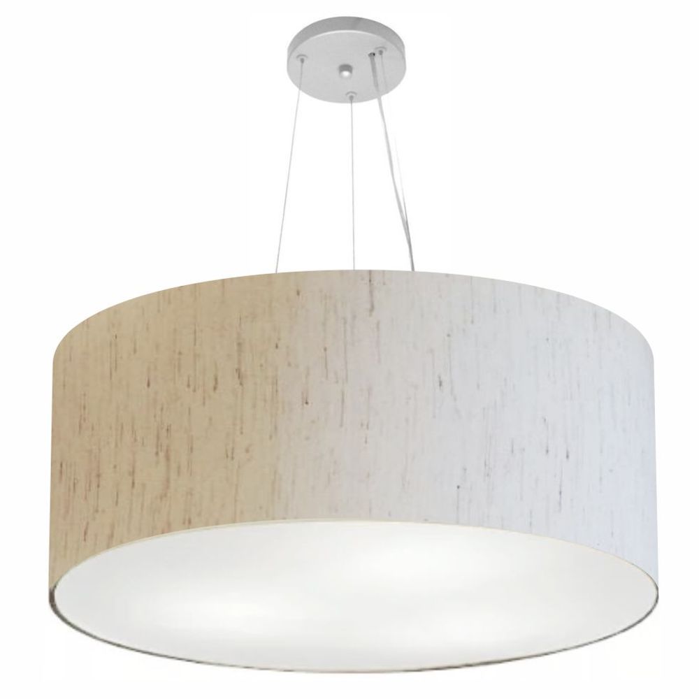 Pendente Cilíndrico Md-4074 Cúpula em Tecido 60x30cm Linho Bege - Bivolt