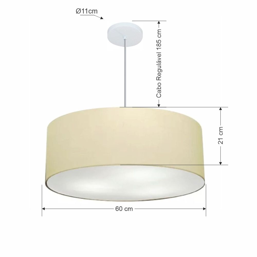 Pendente Cilíndrico Md-4079 Cúpula em Tecido 60x21cm Algodão Crú - Bivolt
