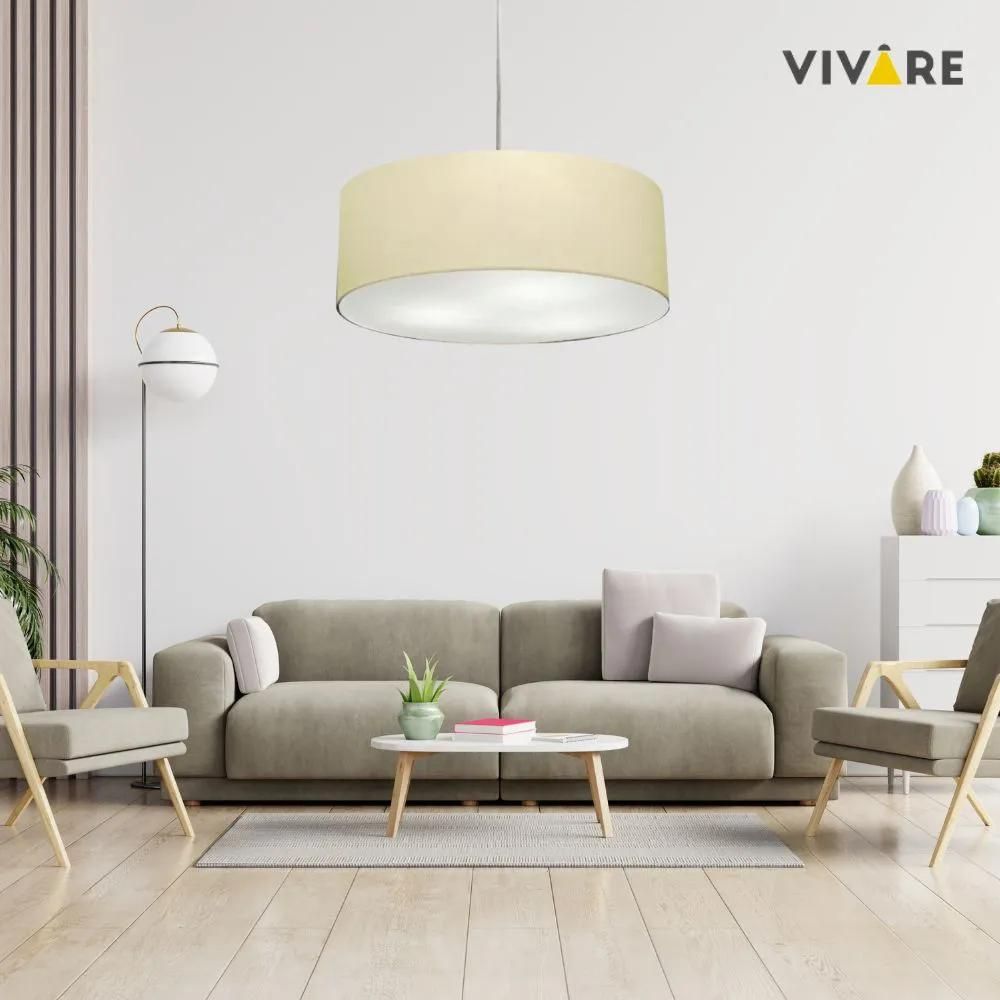 Pendente Cilíndrico Md-4079 Cúpula em Tecido 60x21cm Algodão Crú - Bivolt