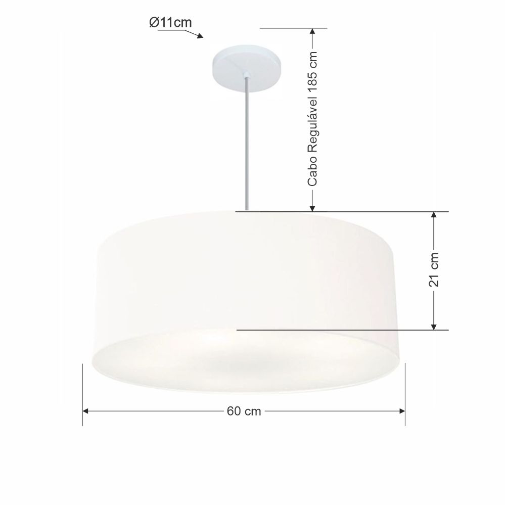 Pendente Cilíndrico Md-4079 Cúpula em Tecido 60x21cm Branco - Bivolt