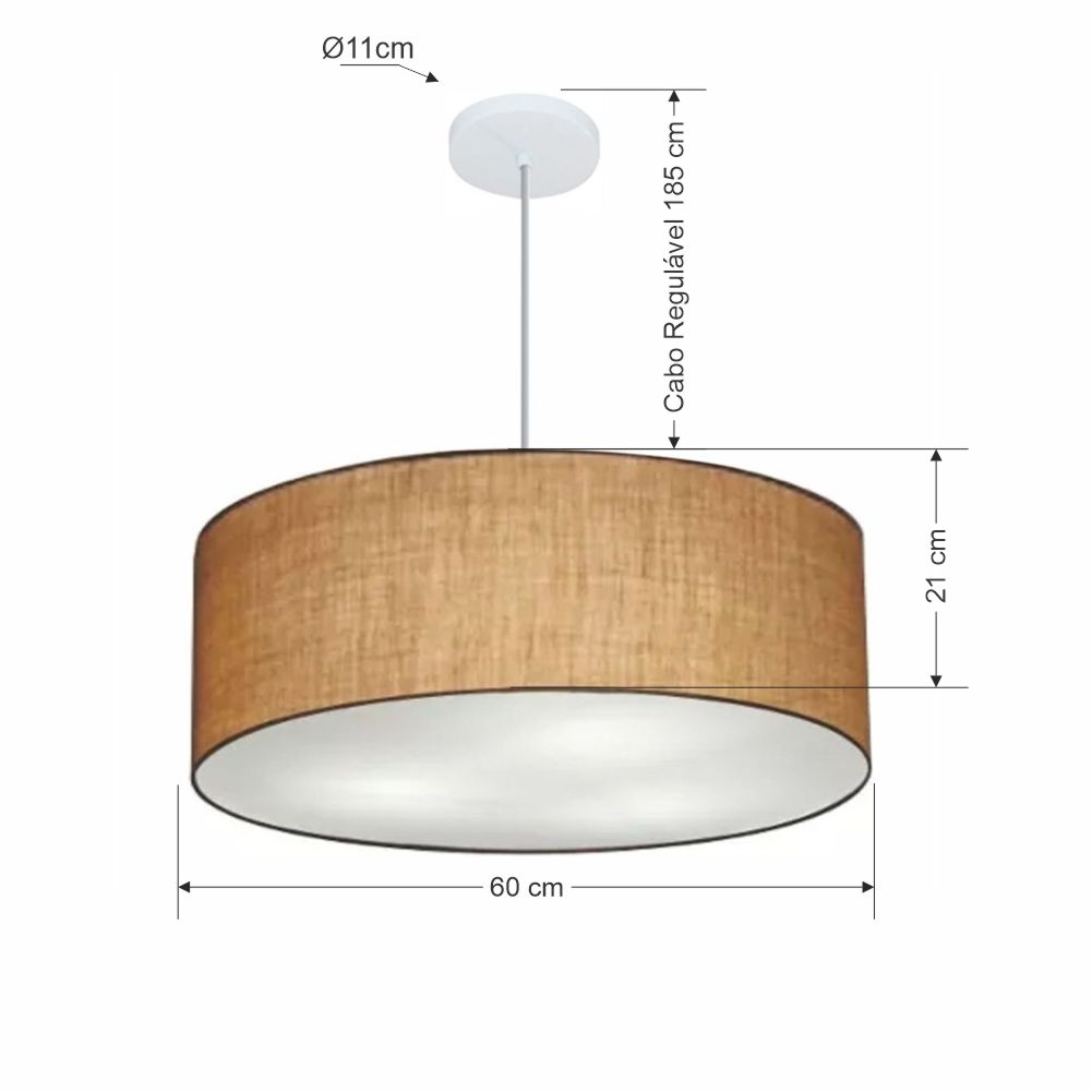 Pendente Cilíndrico Md-4079 Cúpula em Tecido 60x21cm Palha - Bivolt