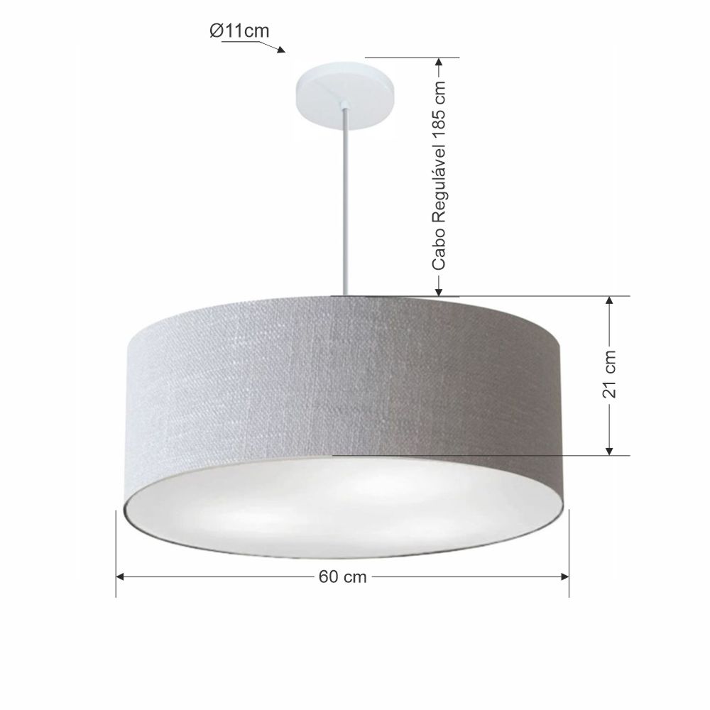 Pendente Cilíndrico Md-4079 Cúpula em Tecido 60x21cm Rústico Cinza - Bivolt