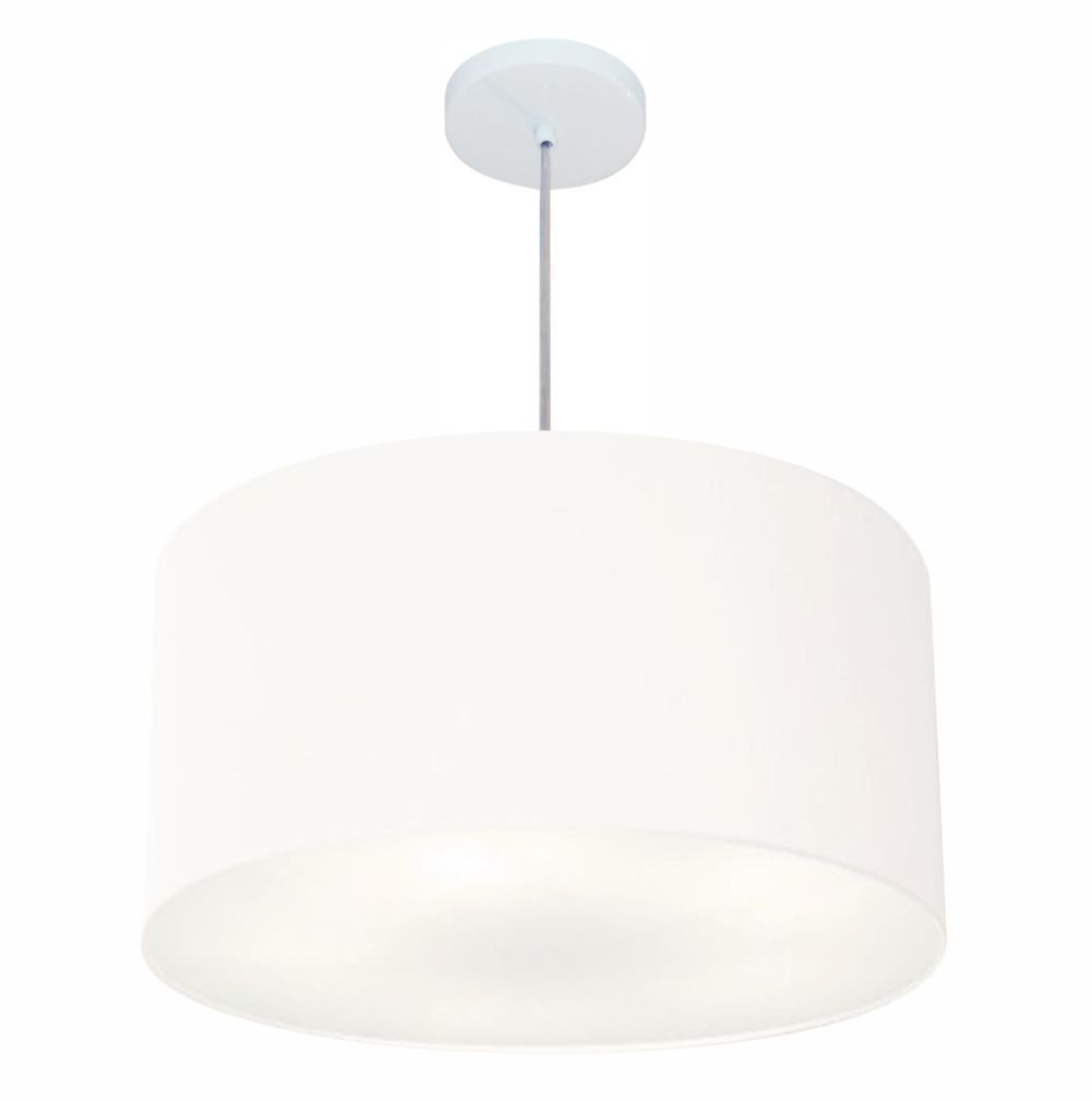 Pendente Cilíndrico Md-4080 Cúpula em Tecido 60x30cm Branco - Bivolt