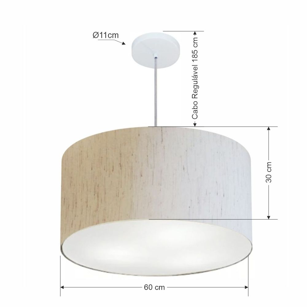 Pendente Cilíndrico Md-4080 Cúpula em Tecido 60x30cm Linho Bege - Bivolt