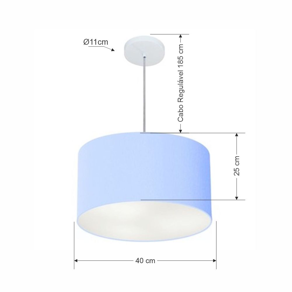 Pendente Cilíndrico Md-4099 Cúpula em Tecido 40x25cm Azul Bebê - Bivolt