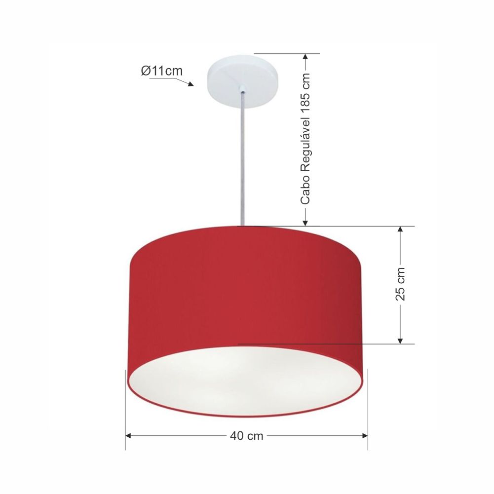 Pendente Cilíndrico Md-4099 Cúpula em Tecido 40x25cm Bordô - Bivolt