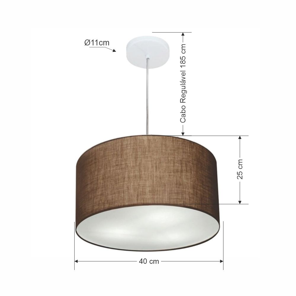 Pendente Cilíndrico Md-4099 Cúpula em Tecido 40x25cm Café - Bivolt