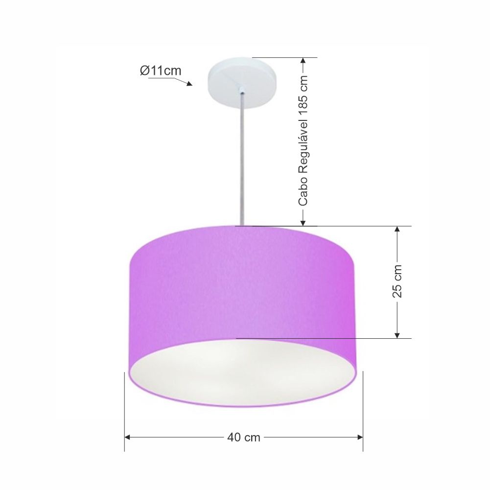 Pendente Cilíndrico Md-4099 Cúpula em Tecido 40x25cm Lilás - Bivolt