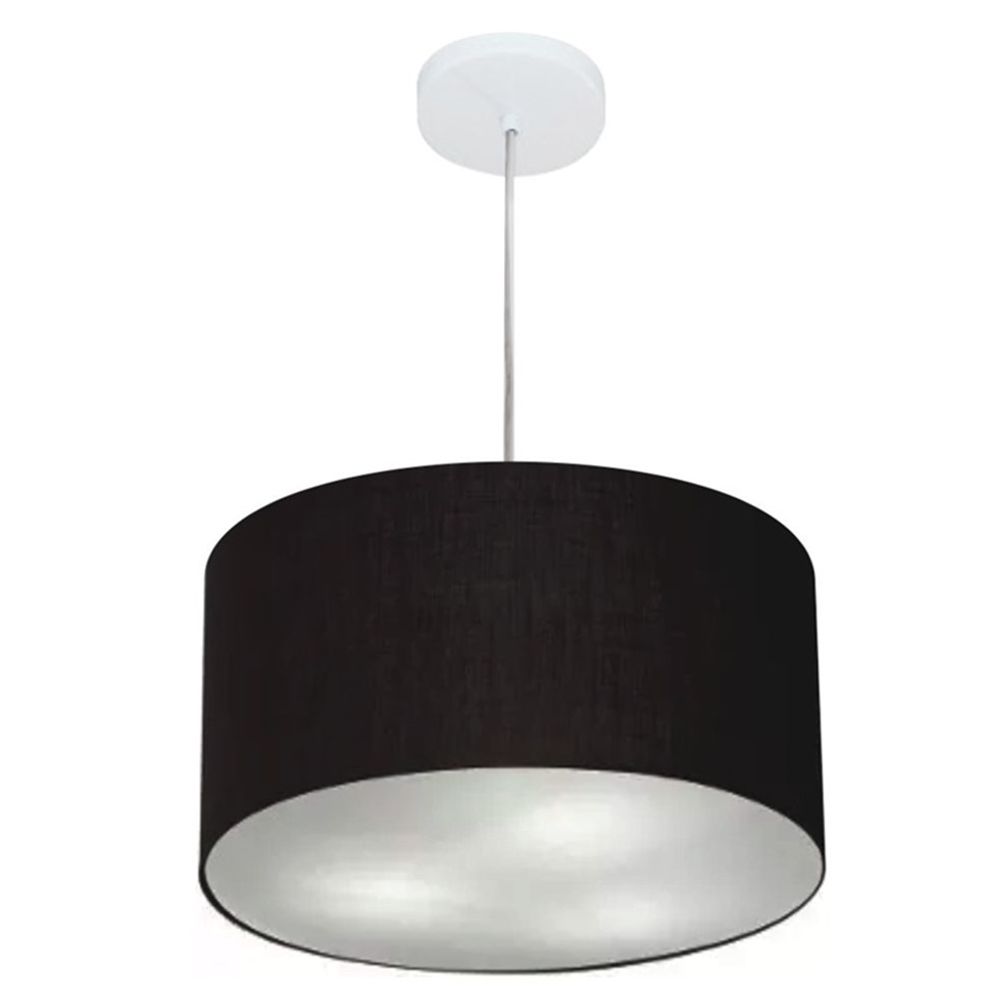 Pendente Cilíndrico Md-4099 Cúpula em Tecido 40x25cm Preto - Bivolt
