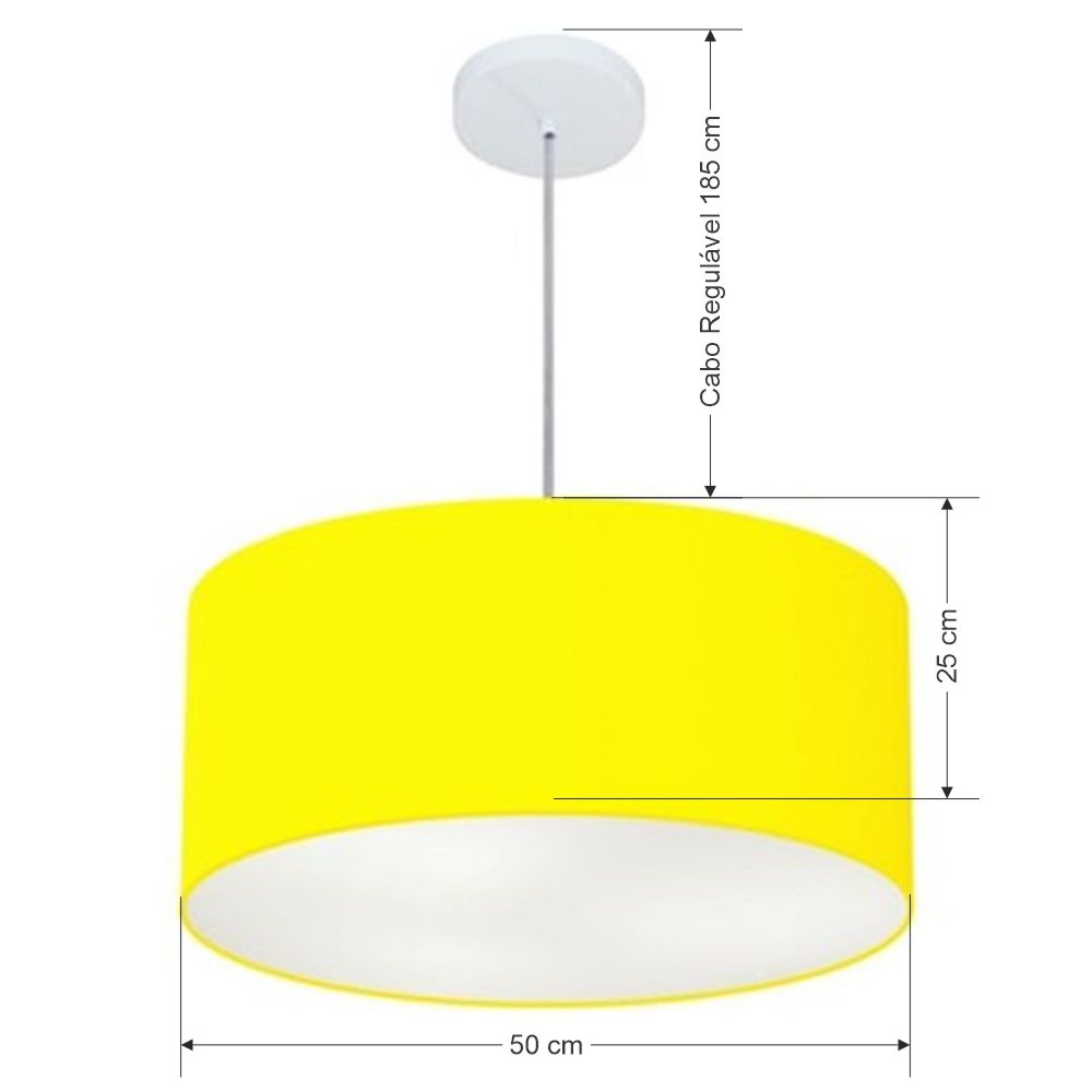 Pendente Cilíndrico Md-4100 Cúpula em Tecido 50x25cm Amarelo - Bivolt