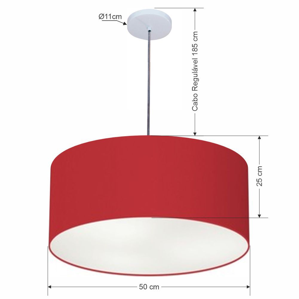 Pendente Cilíndrico Md-4100 Cúpula em Tecido 50x25cm Bordô - Bivolt