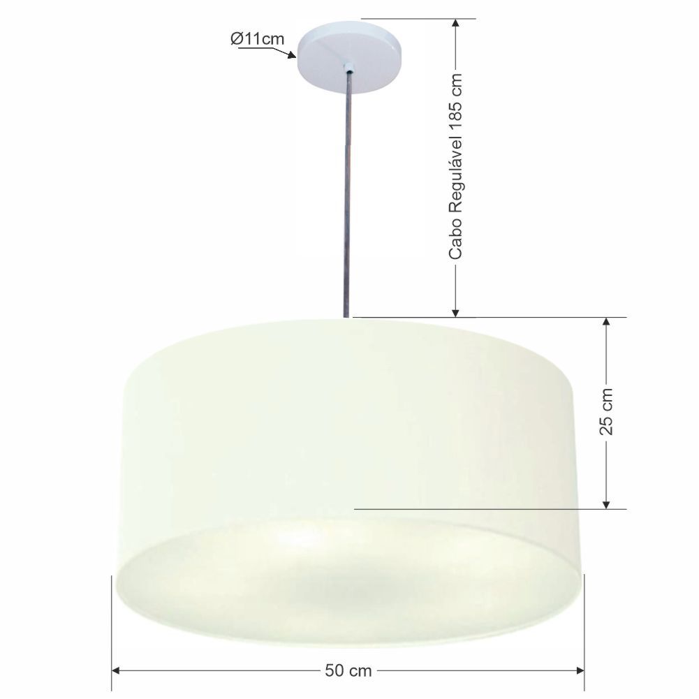 Pendente Cilíndrico Md-4100 Cúpula em Tecido 50x25cm Branco - Bivolt