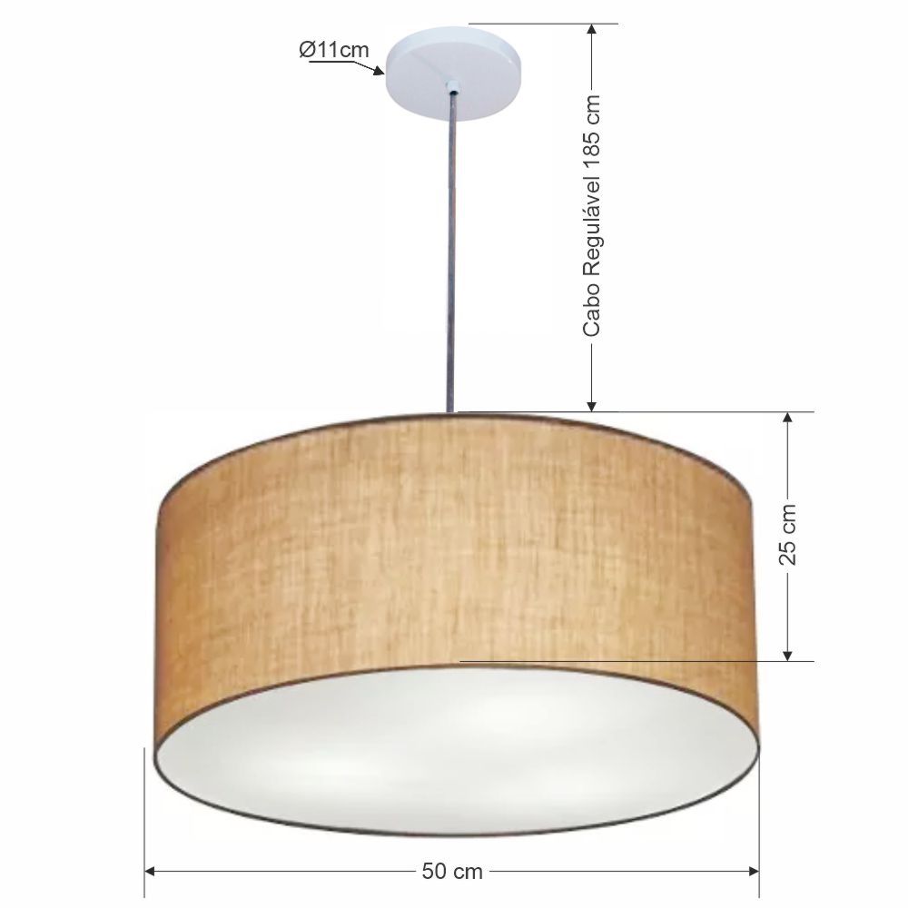 Pendente Cilíndrico Md-4100 Cúpula em Tecido 50x25cm Palha - Bivolt