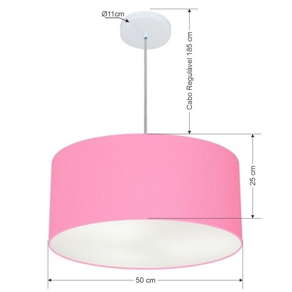 Pendente Cilíndrico Md-4100 Cúpula em Tecido 50x25cm Rosa Bebê - Bivolt