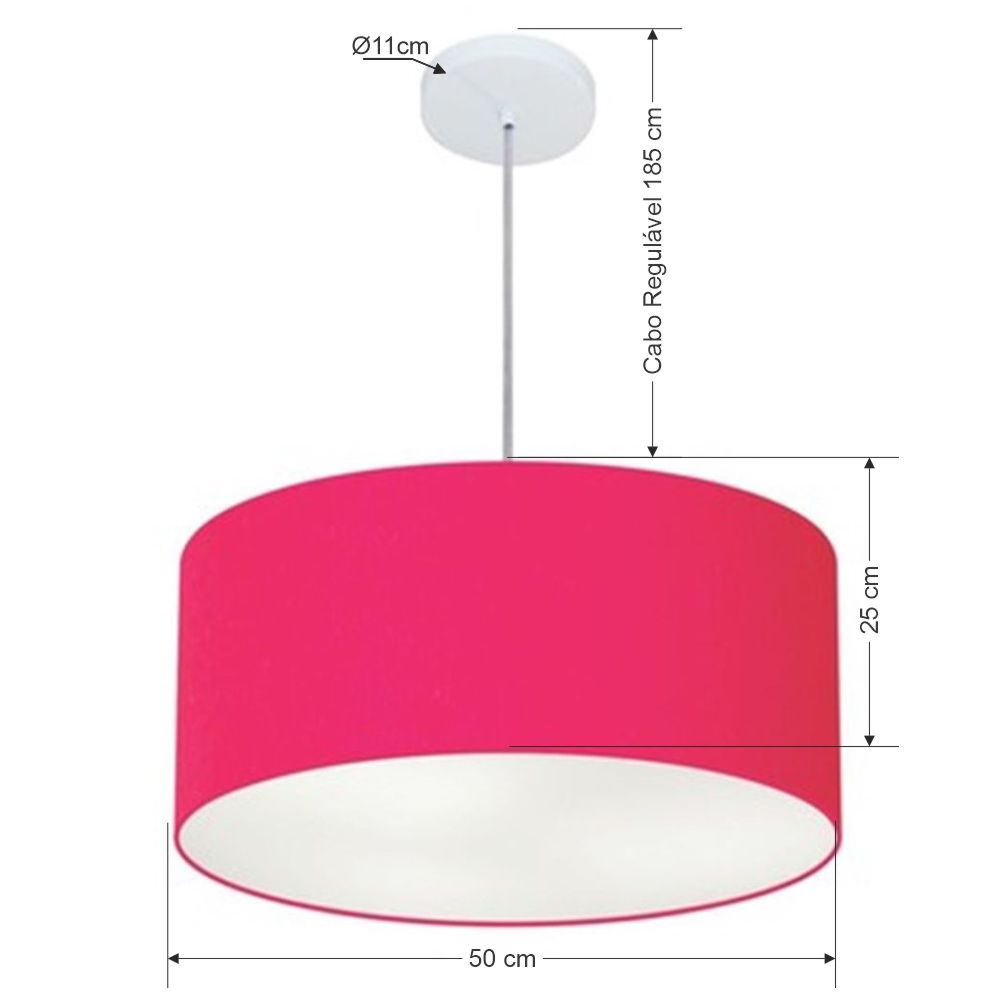 Pendente Cilíndrico Md-4100 Cúpula em Tecido 50x25cm Rosa Pink - Bivolt