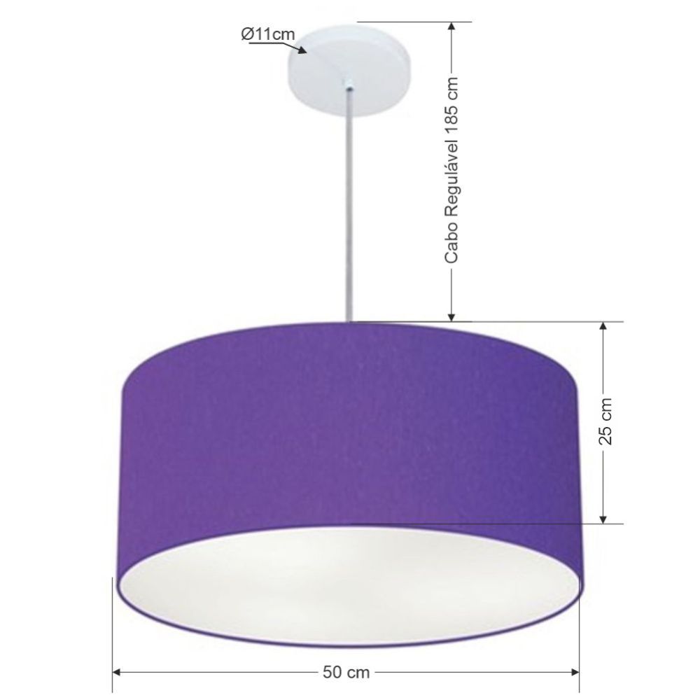 Pendente Cilíndrico Md-4100 Cúpula em Tecido 50x25cm Roxo - Bivolt