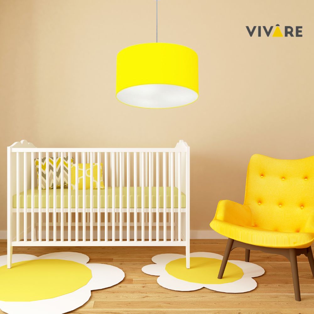Pendente Cilíndrico Md-4101 Cúpula em Tecido 60x30cm Amarelo - Bivolt