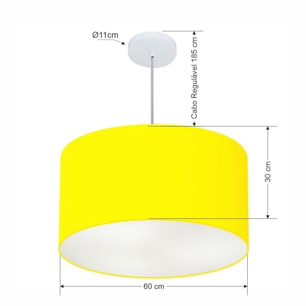 Pendente Cilíndrico Md-4101 Cúpula em Tecido 60x30cm Amarelo - Bivolt