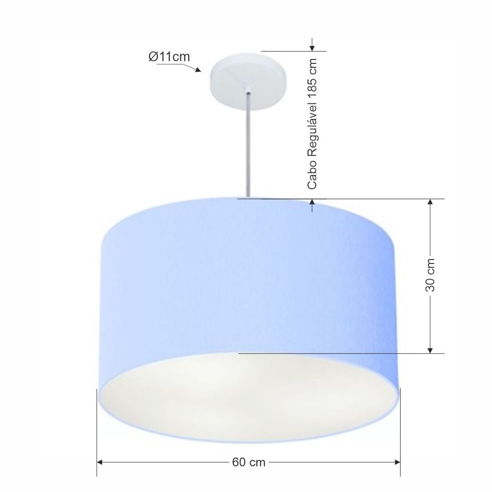 Pendente Cilíndrico Md-4101 Cúpula em Tecido 60x30cm Azul Bebê - Bivolt
