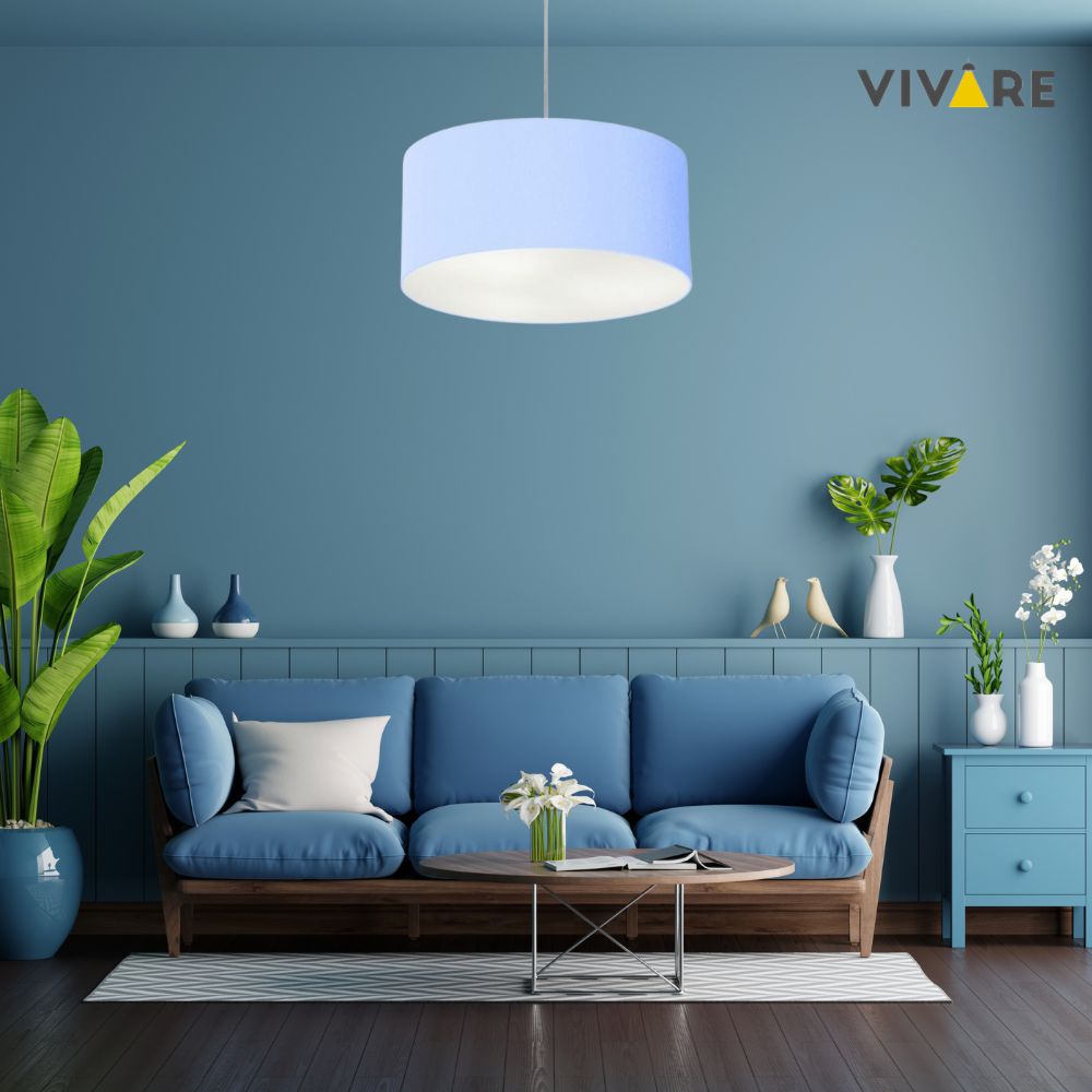 Pendente Cilíndrico Md-4101 Cúpula em Tecido 60x30cm Azul Bebê - Bivolt