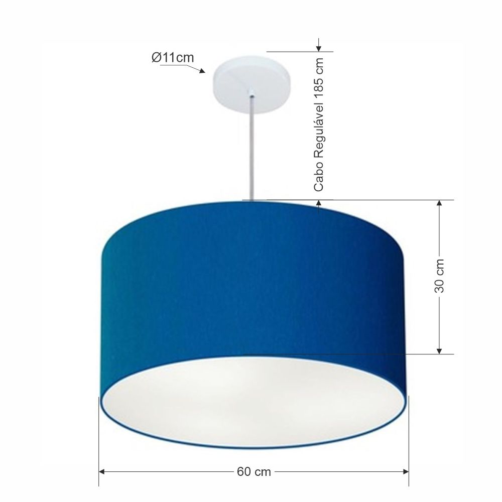 Pendente Cilíndrico Md-4101 Cúpula em Tecido 60x30cm Azul Marinho - Bivolt