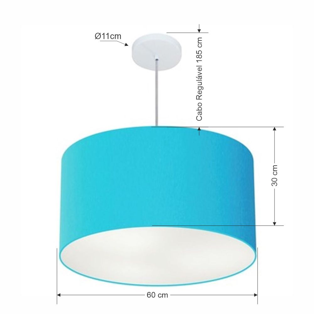 Pendente Cilíndrico Md-4101 Cúpula em Tecido 60x30cm Azul Turquesa - Bivolt
