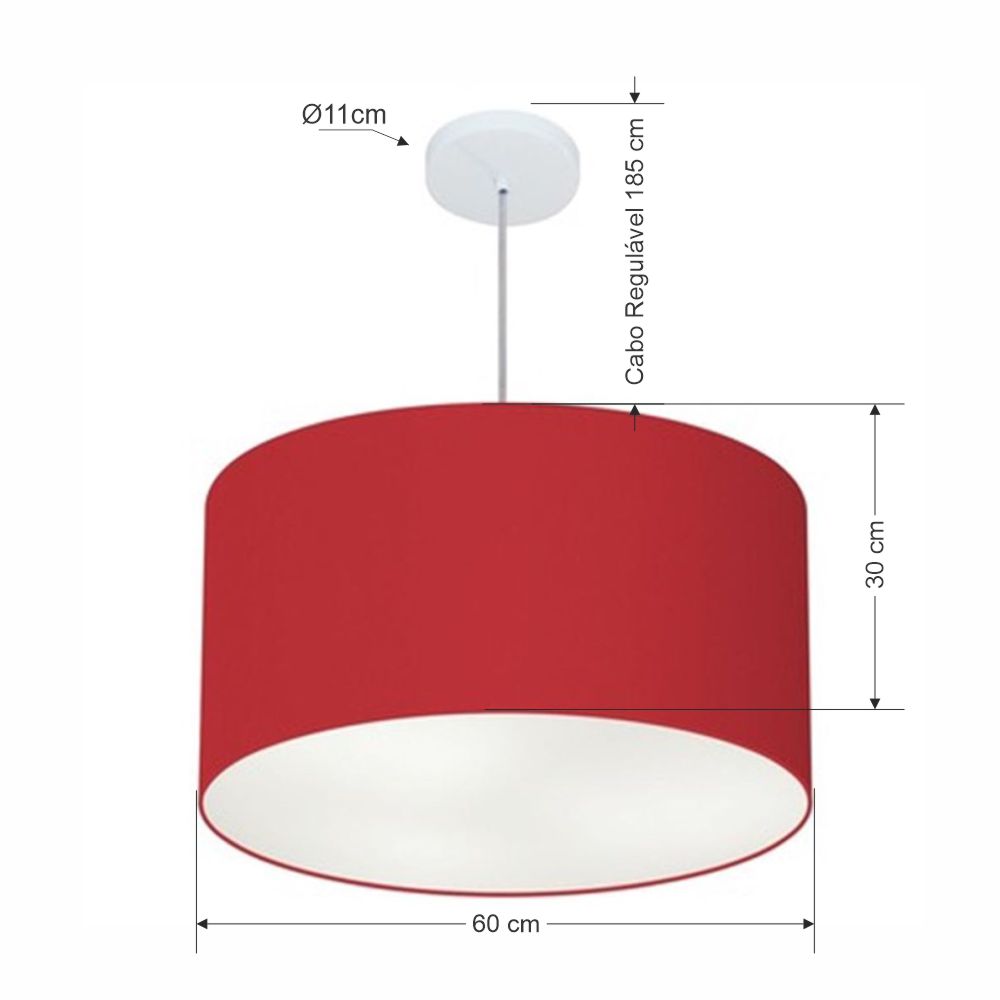 Pendente Cilíndrico Md-4101 Cúpula em Tecido 60x30cm Bordô - Bivolt