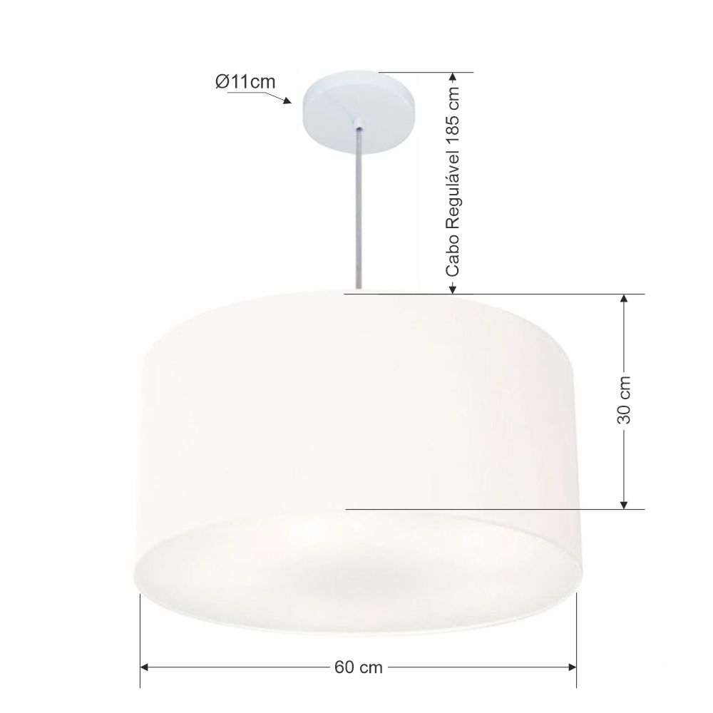 Pendente Cilíndrico Md-4101 Cúpula em Tecido 60x30cm Branco - Bivolt