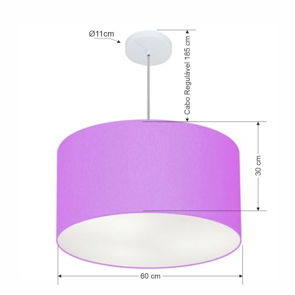 Pendente Cilíndrico Md-4101 Cúpula em Tecido 60x30cm Lilás - Bivolt