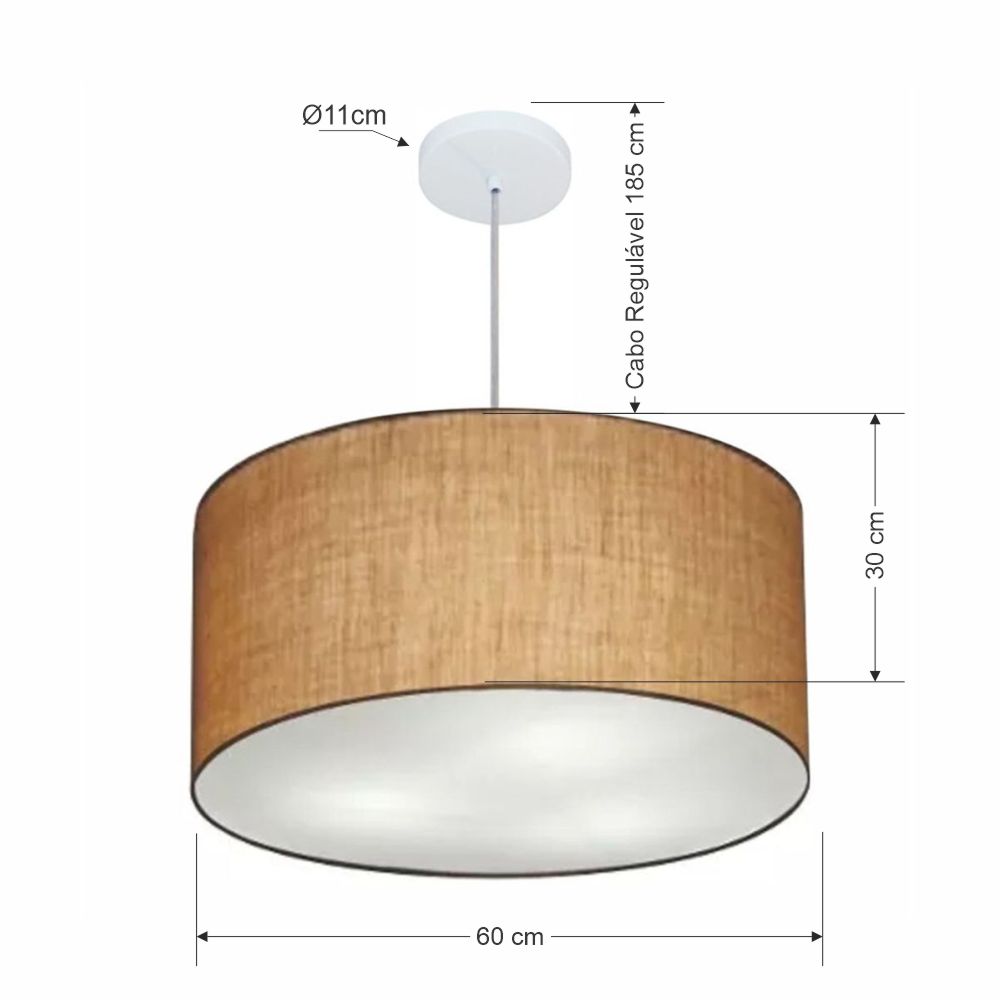 Pendente Cilíndrico Md-4101 Cúpula em Tecido 60x30cm Palha - Bivolt