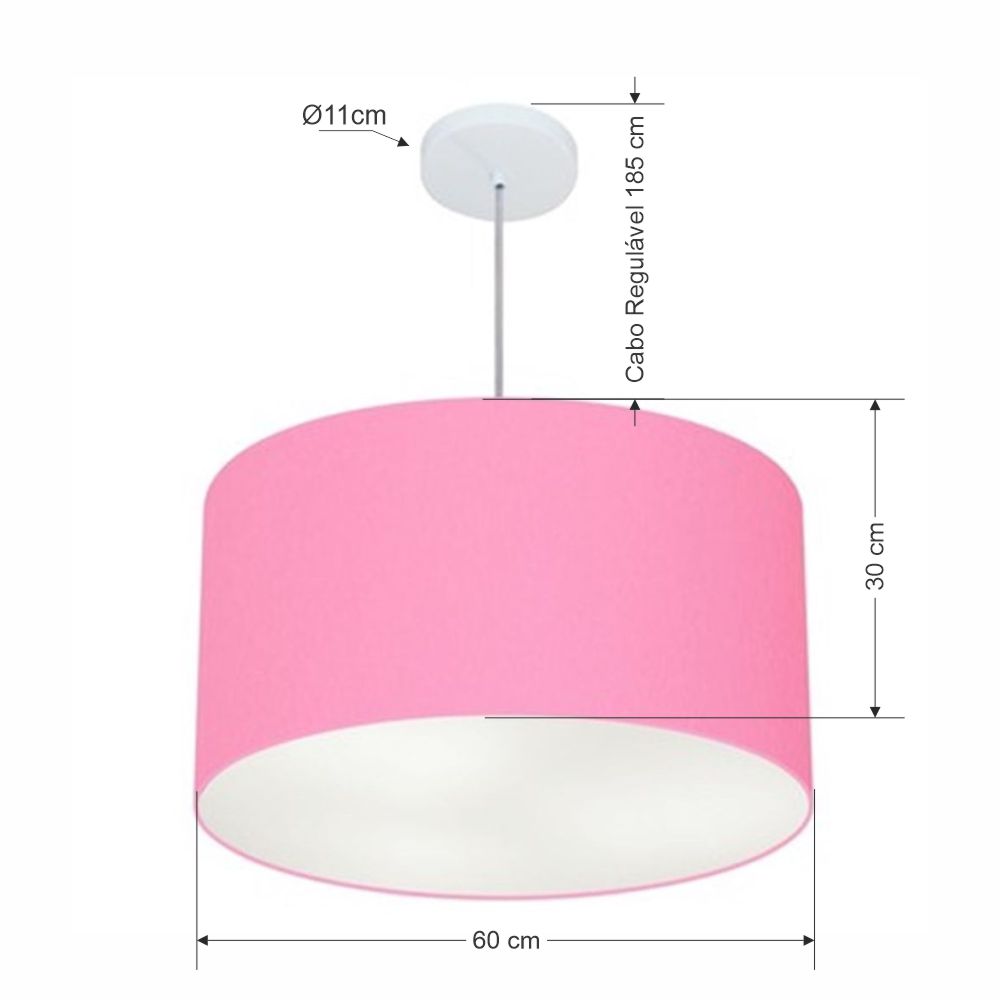 Pendente Cilíndrico Md-4101 Cúpula em Tecido 60x30cm Rosa Bebê - Bivolt