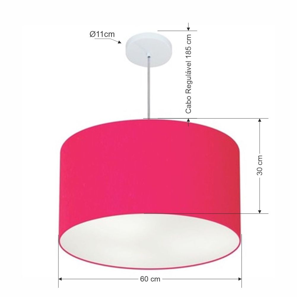 Pendente Cilíndrico Md-4101 Cúpula em Tecido 60x30cm Rosa Pink - Bivolt
