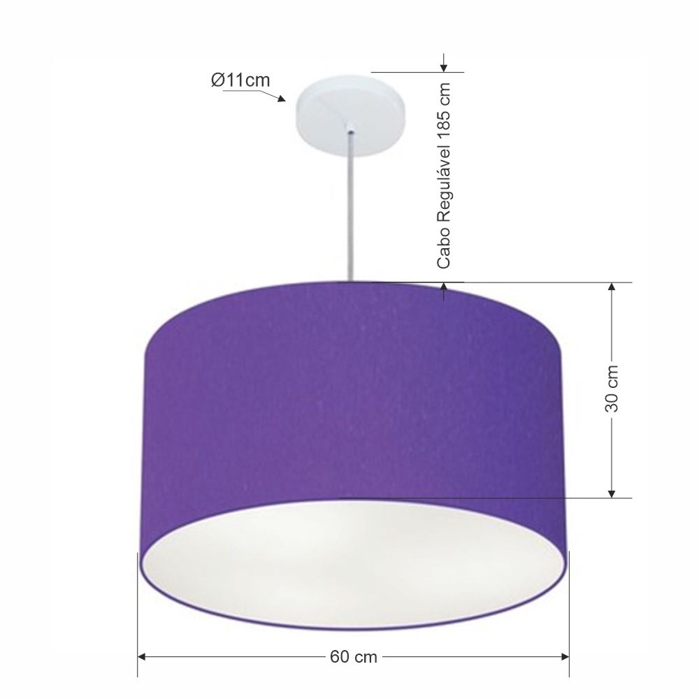 Pendente Cilíndrico Md-4101 Cúpula em Tecido 60x30cm Roxo - Bivolt