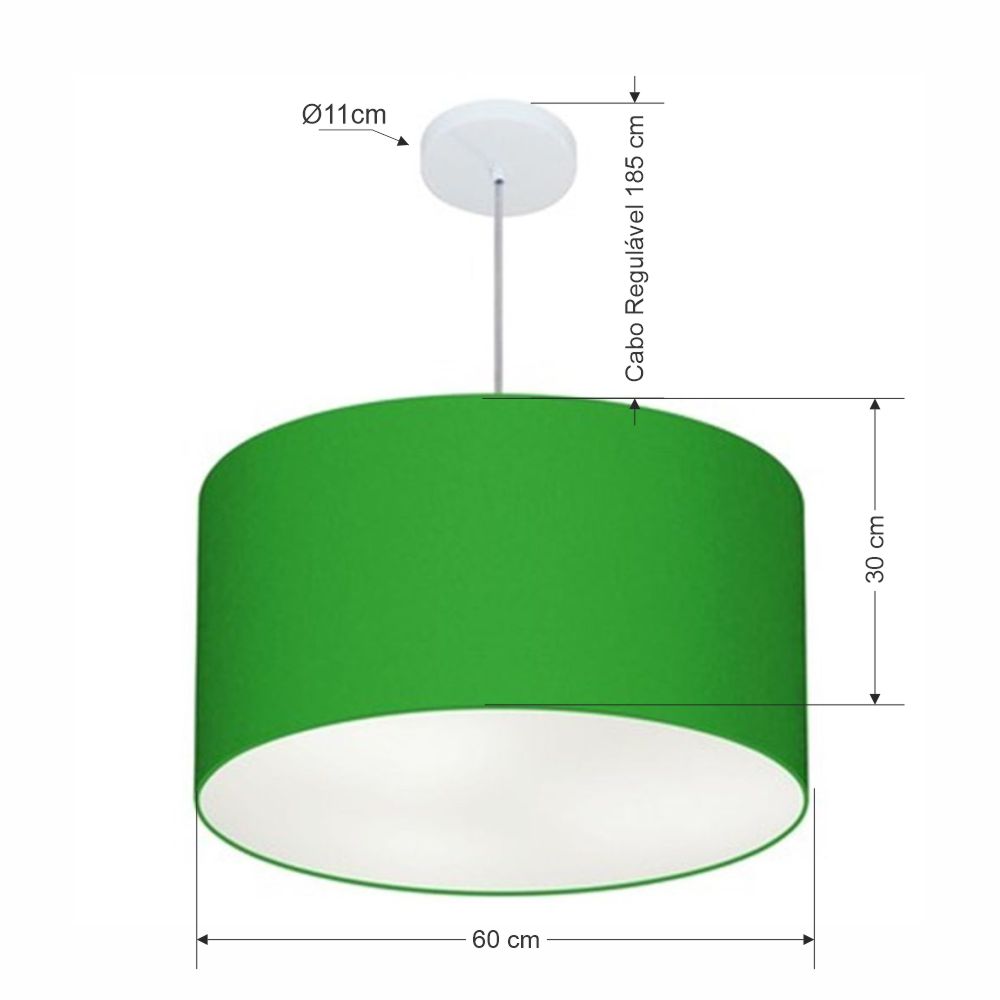 Pendente Cilíndrico Md-4101 Cúpula em Tecido 60x30cm Verde Folha - Bivolt