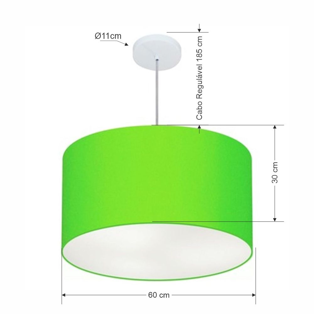 Pendente Cilíndrico Md-4101 Cúpula em Tecido 60x30cm Verde Limão - Bivolt