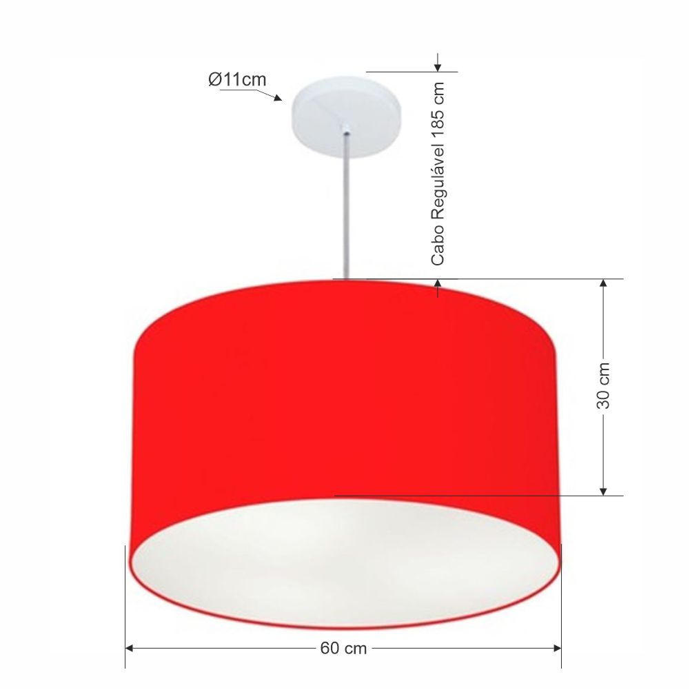 Pendente Cilíndrico Md-4101 Cúpula em Tecido 60x30cm Vermelho - Bivolt
