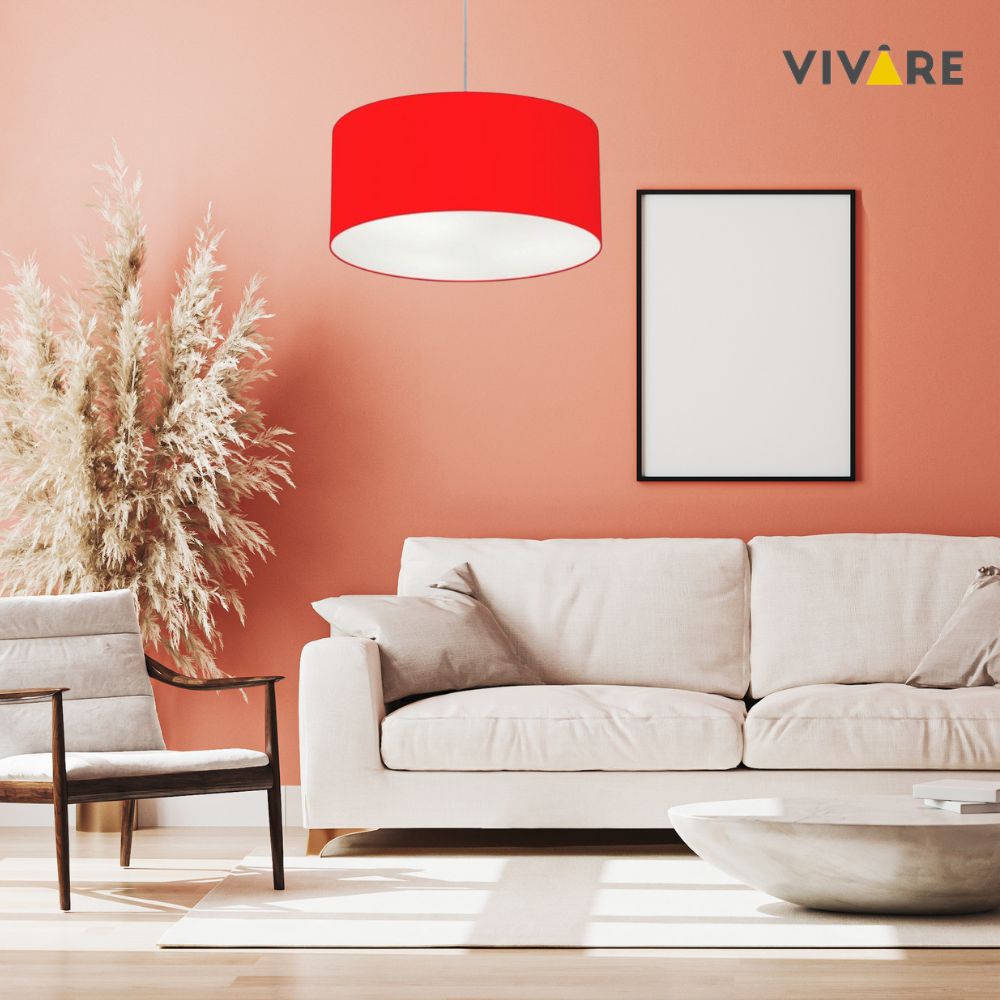 Pendente Cilíndrico Md-4101 Cúpula em Tecido 60x30cm Vermelho - Bivolt