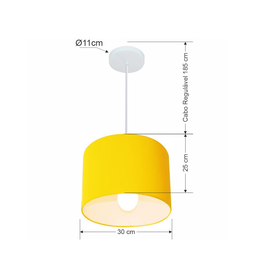 Pendente Cilíndrico Md-4113 Cúpula em Tecido 30x25cm Amarelo - Bivolt