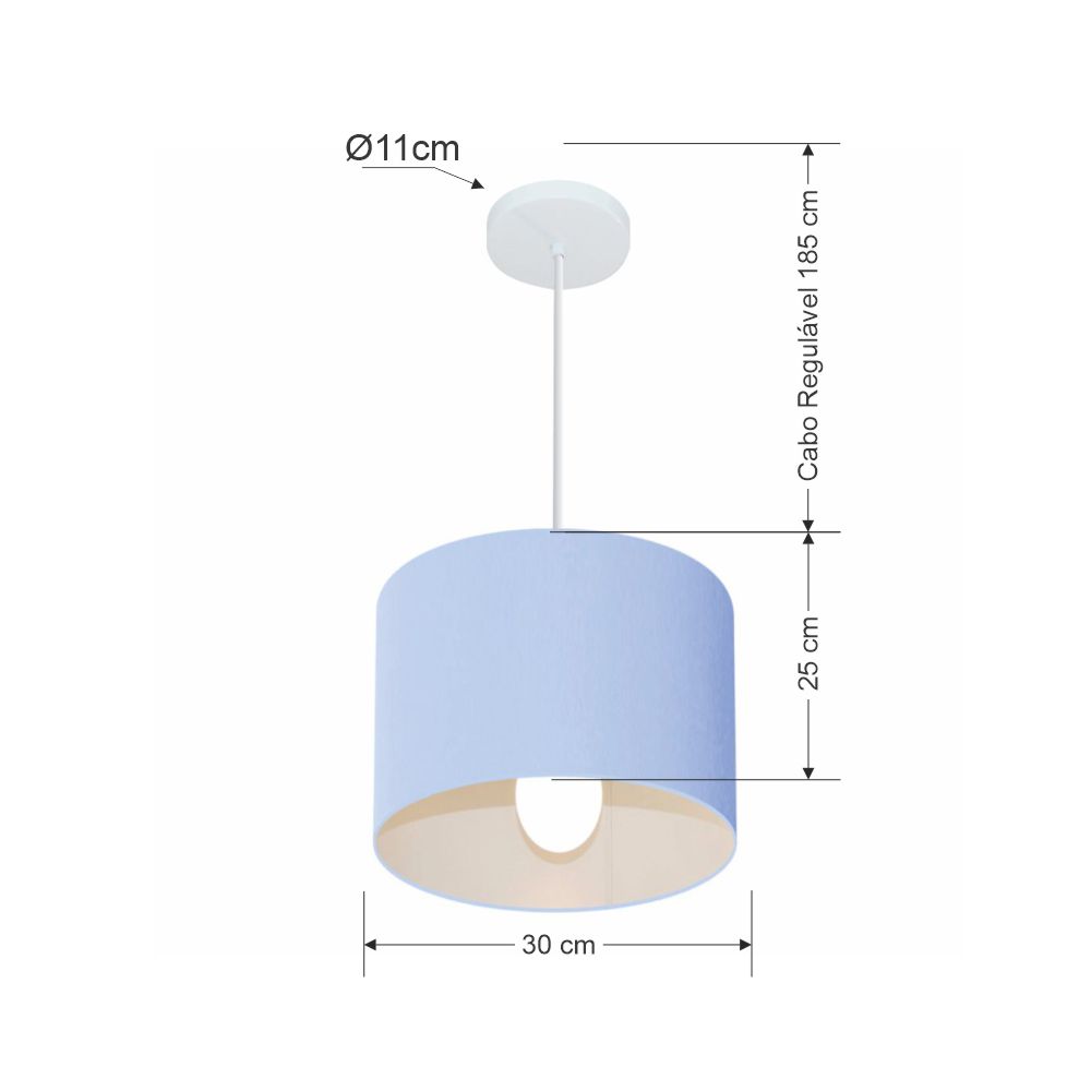 Pendente Cilíndrico Md-4113 Cúpula em Tecido 30x25cm Azul Bebê - Bivolt