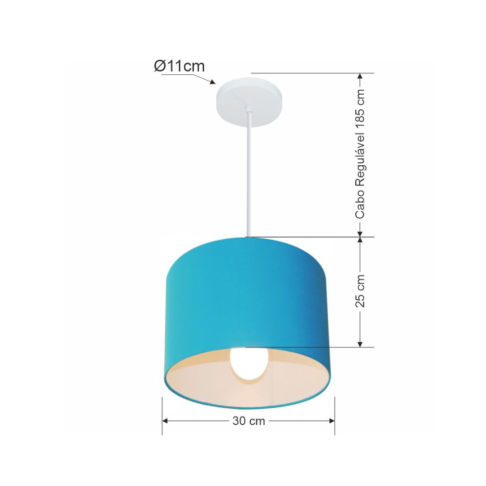 Pendente Cilíndrico Md-4113 Cúpula em Tecido 30x25cm Azul Turquesa - Bivolt