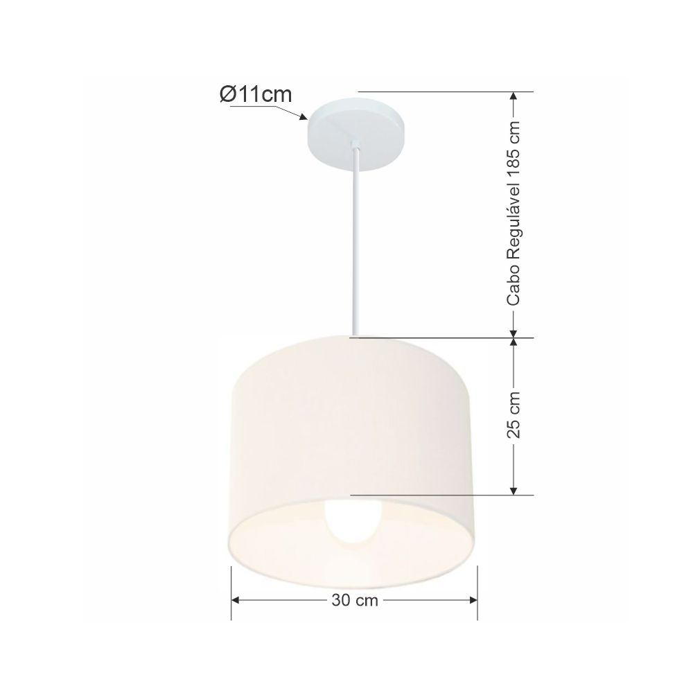 Pendente Cilíndrico Md-4113 Cúpula em Tecido 30x25cm Branco - Bivolt